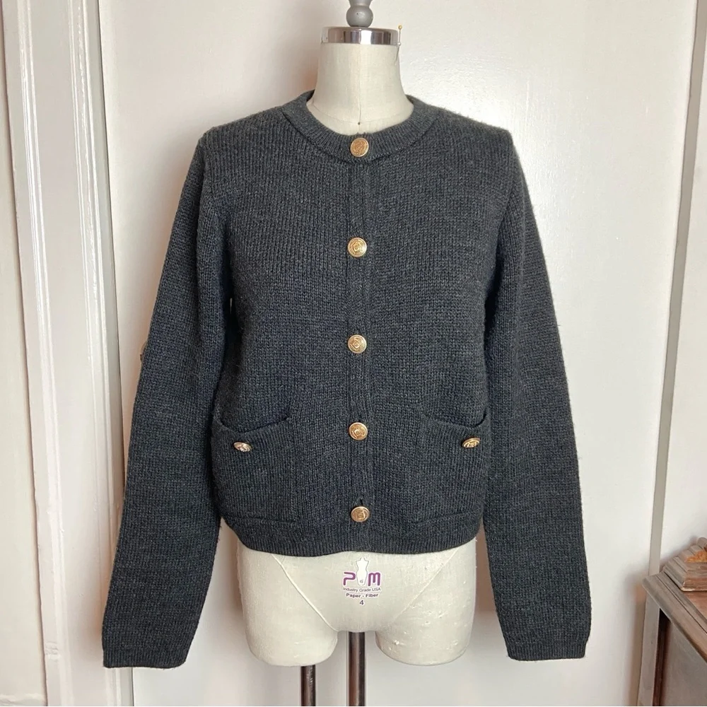 Zara Charcoal Grey Gold Button Cardigan
